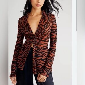 Free People Mesh Animal Print Lucky Shirtee Longsleeve